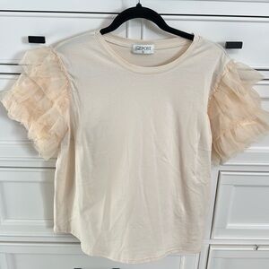 The Post Tulle Ruffle Sleeve Top